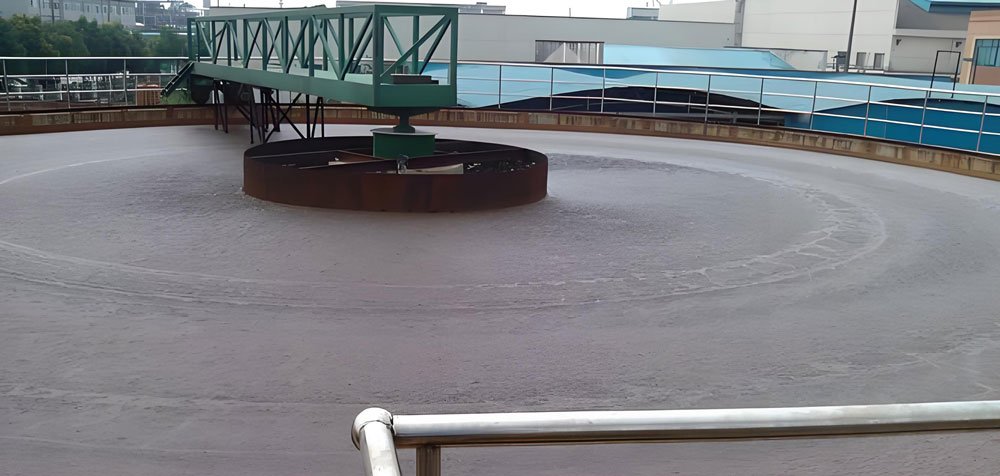 Bomba de transferência de lodo primário movimentando lodo sedimentado contendo sólidos orgânicos, fibras e partículas em suspensão.